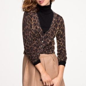 J CREW Mohair Leopard Animal Print Wool Cardigan Sweater Size Small